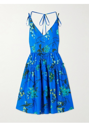Erdem - Tiered Floral-print Cotton And Linen-blend Mini Dress - Blue - UK 6,UK 8,UK 10,UK 12,UK 14,UK 16