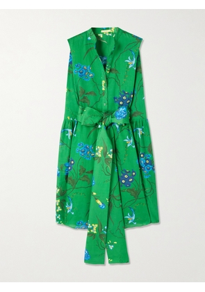 Erdem - Belted Floral-print Cotton And Linen-blend Dress - Green - UK 4,UK 6,UK 8,UK 10,UK 12,UK 14,UK 16,UK 18