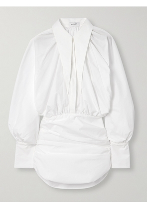 Mônot - Pleated Draped Cotton-poplin Mini Dress - White - IT36,IT38,IT40,IT42