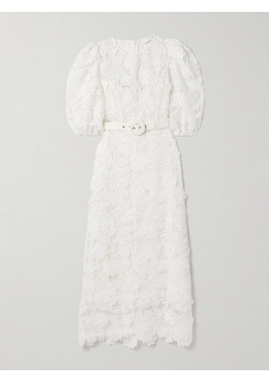 Zimmermann - Halliday Belted Recycled-guipure Lace Midi Dress - Ivory - 00,0,1,2,3,4