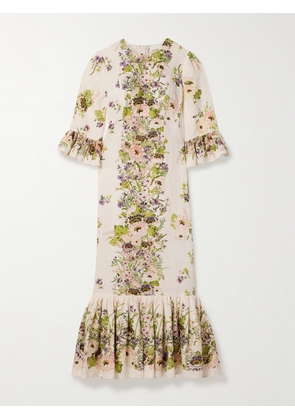 Zimmermann - Halliday Ruffled Floral-print Linen Midi Dress - Cream - 00,0,1,2,3,4