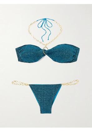 Oséree - Lumière O Chain Embellished Metallic Bikini - Blue - small,medium,large,x large