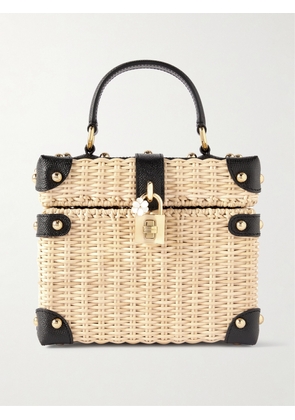 Dolce & Gabbana - Box Mini Embellished Textured Leather-trimmed Raffia Tote - Neutrals - One size
