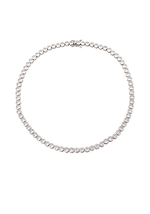 Alexa Leigh Crystal Bezel Tennis Necklace in Metallic Silver.