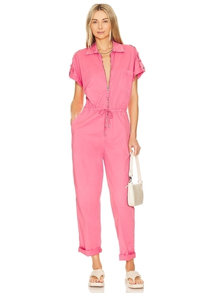 PISTOLA Jordan Short Sleeve Zip Front Jumpsuit in Pink. Size M, S, XS.