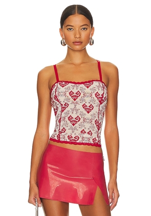 Poster Girl Scarlett Corset Top Flocked Mesh Corset Top in Red. Size XS.