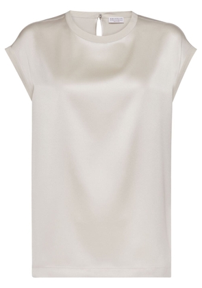 Brunello Cucinelli cap-sleeve satin-finish blouse - White