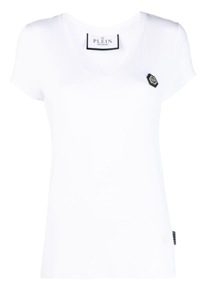 Philipp Plein logo-patch V-neck T-shirt - White