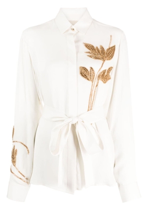 Elie Saab Foliage-embroidered silk shirt - Neutrals