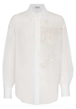 Brunello Cucinelli floral-embroidery cotton shirt - White