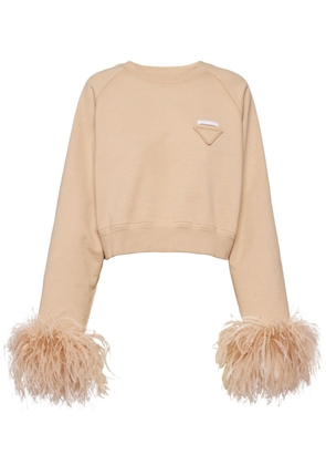 Prada feather-trim cotton sweatshirt - Neutrals