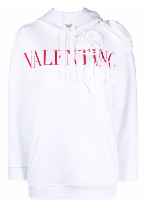 Valentino Garavani logo-print floral appliqué hoodie - White