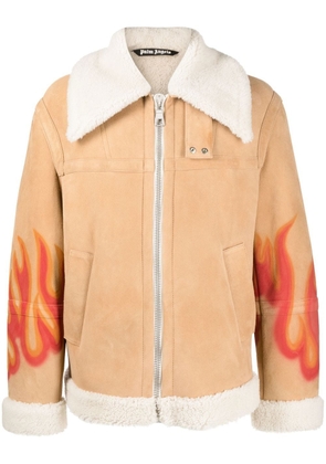 Palm Angels flame-print shearling jacket - Neutrals