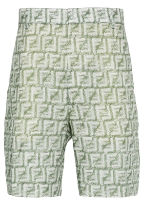FENDI FF-motif linen shorts - Green
