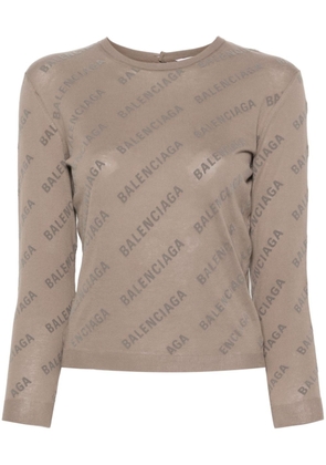 Balenciaga flocked-logo cotton jumper - Brown