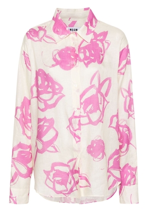MSGM floral linen chambray shirt - Pink