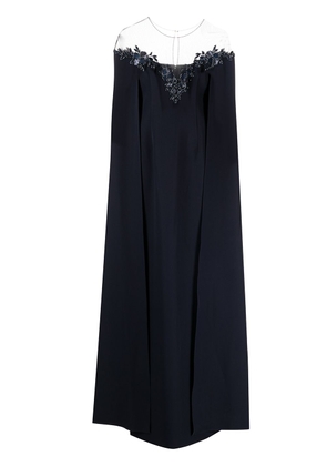 Marchesa Notte bead-embellished cape gown - Blue