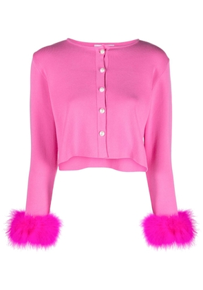 Sleeper feather-trimmed cropped cardigan - Pink