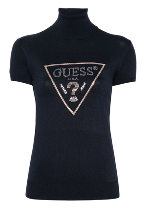 GUESS USA crystal-embellished logo knitted top - Blue