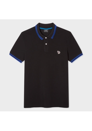 PS Paul Smith Men's Slim-Fit Black Zebra Logo Supima Cotton Polo Shirt With Blue Tipping