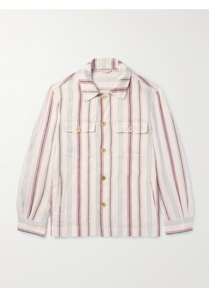 Etro - Striped Herringbone Linen-Twill Overshirt - Men - Neutrals - S