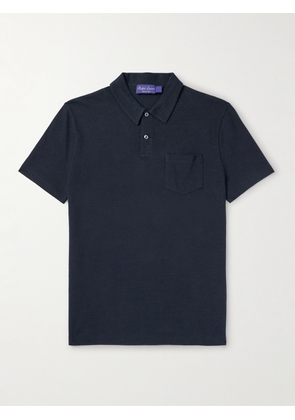 Ralph Lauren Purple Label - Linen and Cotton-Blend Piqué Polo Shirt - Men - Blue - S