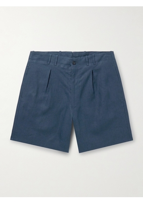 Stòffa - Wide-Leg Pleated Linen Shorts - Men - Blue - IT 46