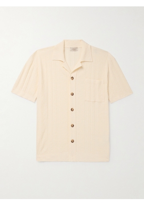Altea - Slim-Fit Camp-Collar Ribbed Cotton-Blend Terry Shirt - Men - Neutrals - S