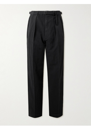 Kaptain Sunshine - Gurkha Straight-Leg Belted Pleated Cotton and Linen-Blend Twill Trousers - Men - Black - UK/US 30