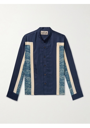 Kartik Research - Grandad-Collar Panelled Printed Silk Shirt - Men - Multi - S