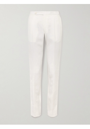De Petrillo - Slim-Fit Pleated Linen Trousers - Men - White - IT 46
