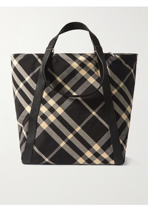 Burberry - Large Leather-Trimmed Checked Jacquard Tote Bag - Men - Black