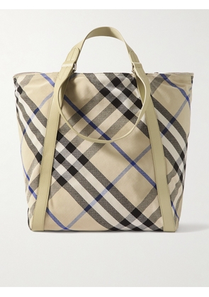 Burberry - Large Leather-Trimmed Checked Jacquard Tote Bag - Men - Neutrals