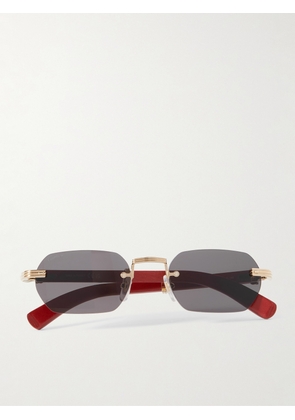 Cartier Eyewear - Rectangular-Frame Gold-Tone and Wood Sunglasses - Men - Red