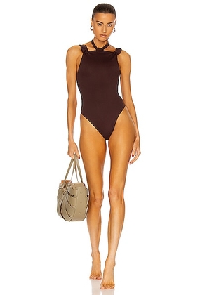 THE ATTICO Choker Swimsuit in Coffee - Brown. Size XS (also in ).
