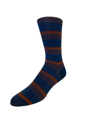 Striped Calf Length Socks - Blue/Orange