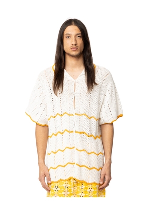 Crochet Short Sleeve Shirt With Zig Zag - White