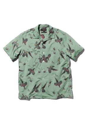 Bird Open Collar Jacquard SS Shirt - Green