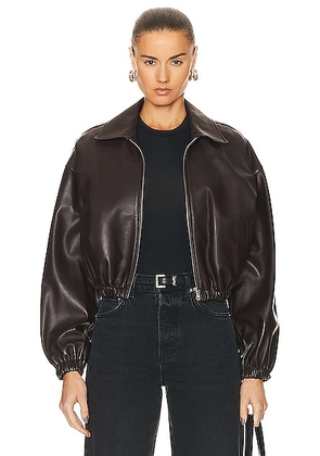 NOUR HAMMOUR Luna Cropped Leather Bomber Jacket in Dark Chocolate - Brown. Size 36 (also in 38).
