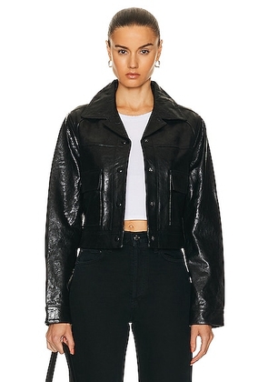 Citizens of Humanity Belle Leather Jacket in Shiny Cracked Black Leather - Black. Size M (also in ).
