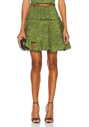 Oscar de la Renta Sunflower Quilted Fit & Flare Skirt in Olive - Olive. Size 0 (also in ).