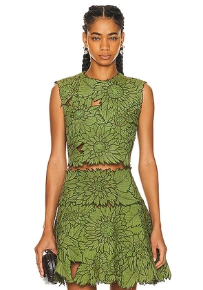 Oscar de la Renta Sleeveless Sunflower Quilted Top in Olive - Olive. Size 2 (also in ).