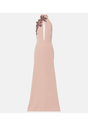 Costarellos Beaded floral-appliqué gown