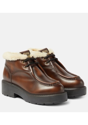 Miu Miu Shearling-trimmed leather ankle boots