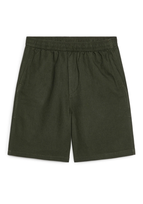 Cotton-Linen Drawstring Shorts - Green