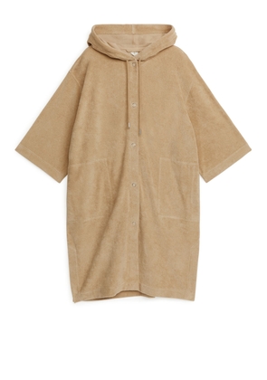 Hooded Towelling Robe - Beige