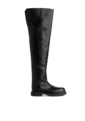 Leather Over-the-Knee Boots - Black