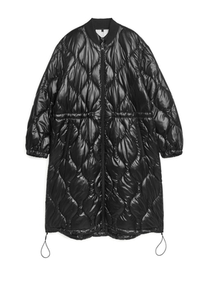 Shiny Quilted Parka - Black