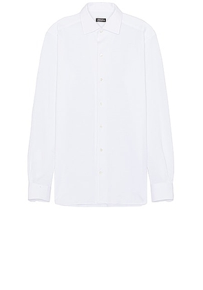 Zegna Pure Cotton Jersey Long Sleeve Button Down Shirt in White - White. Size XL/1X (also in ).