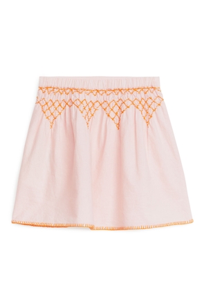Embroidered Linen Skirt - Pink